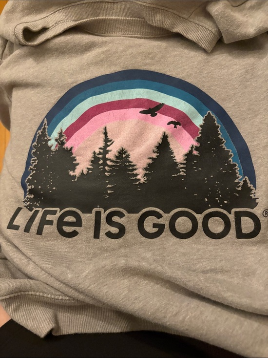 Life Is Good Tops - Life Is Good Light Grey Crewneck with Rainbow Tree Graphic